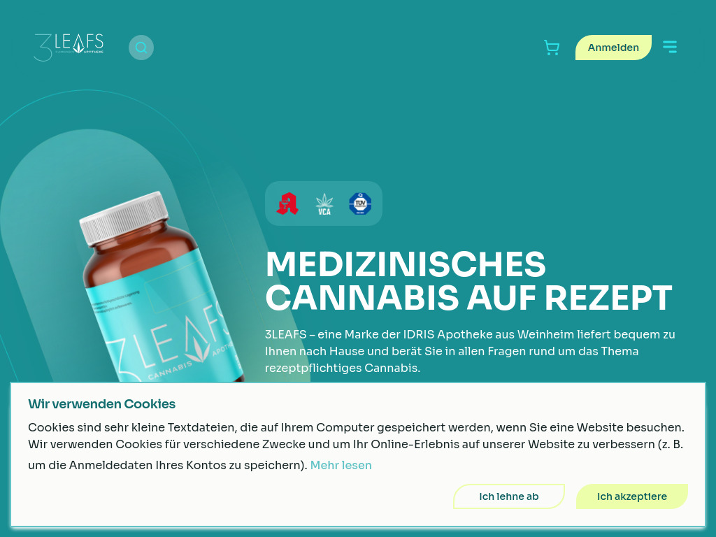 Website von 3leafs - IDRIS Apotheke in Weinheim