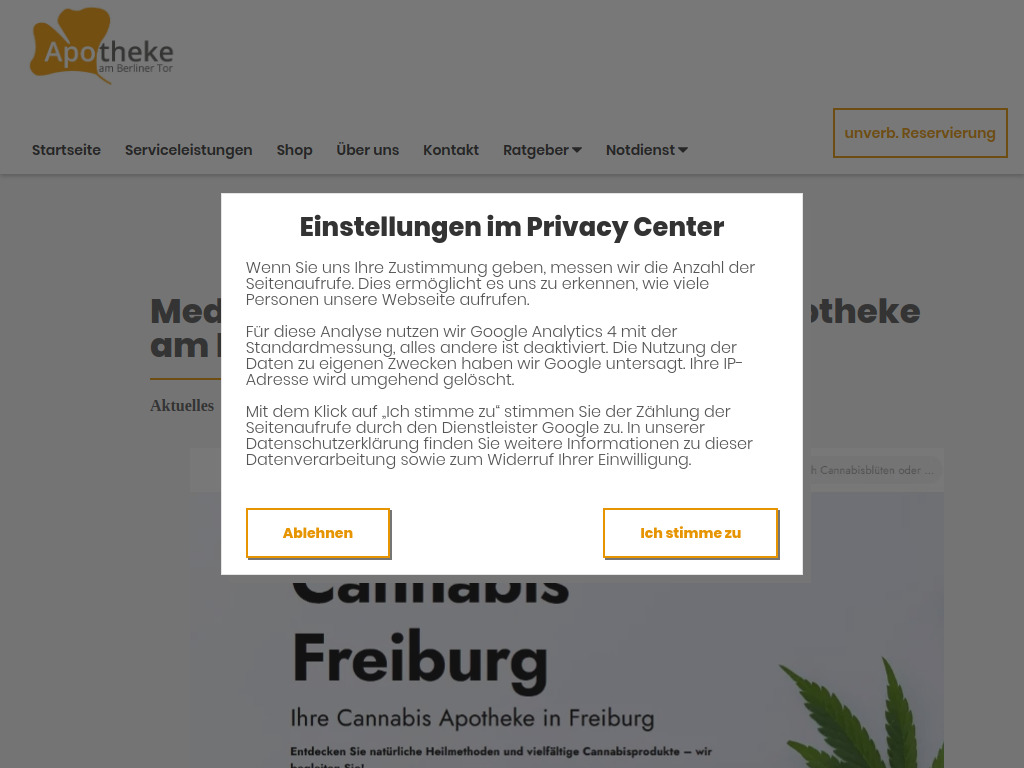 Website von Apotheke am Berliner Tor in Freiburg