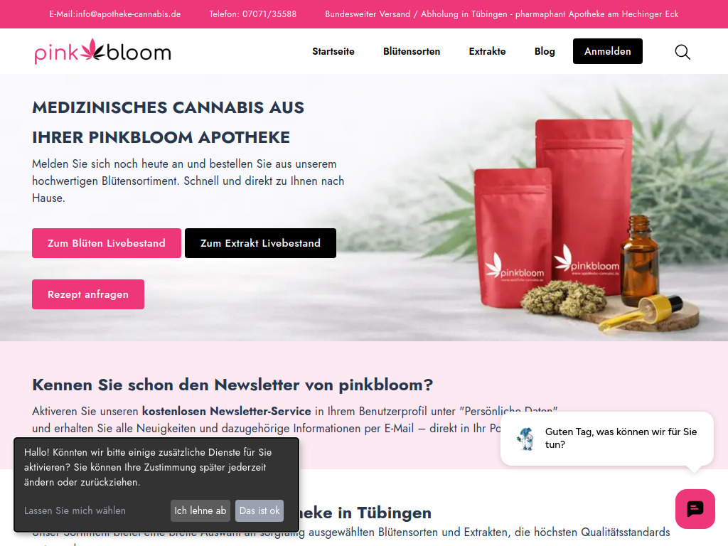 Website von pinkbloom Apotheke in Tübingen