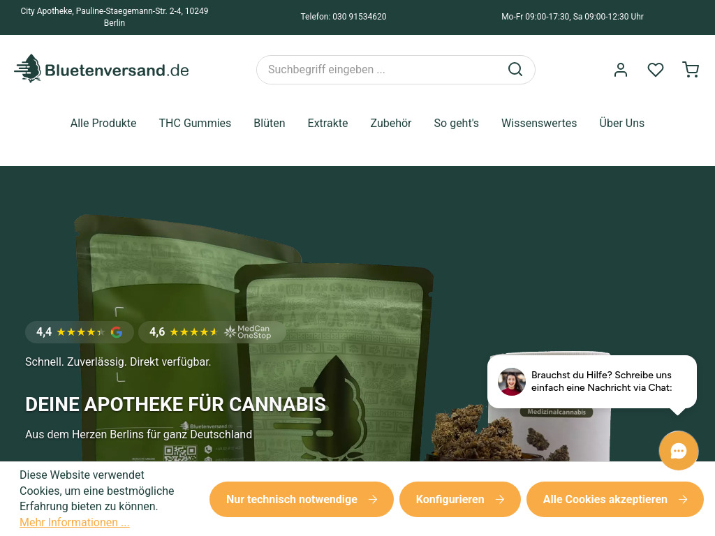 Website von Bluetenversand.de - Cannabis Apotheke Berlin in Berlin
