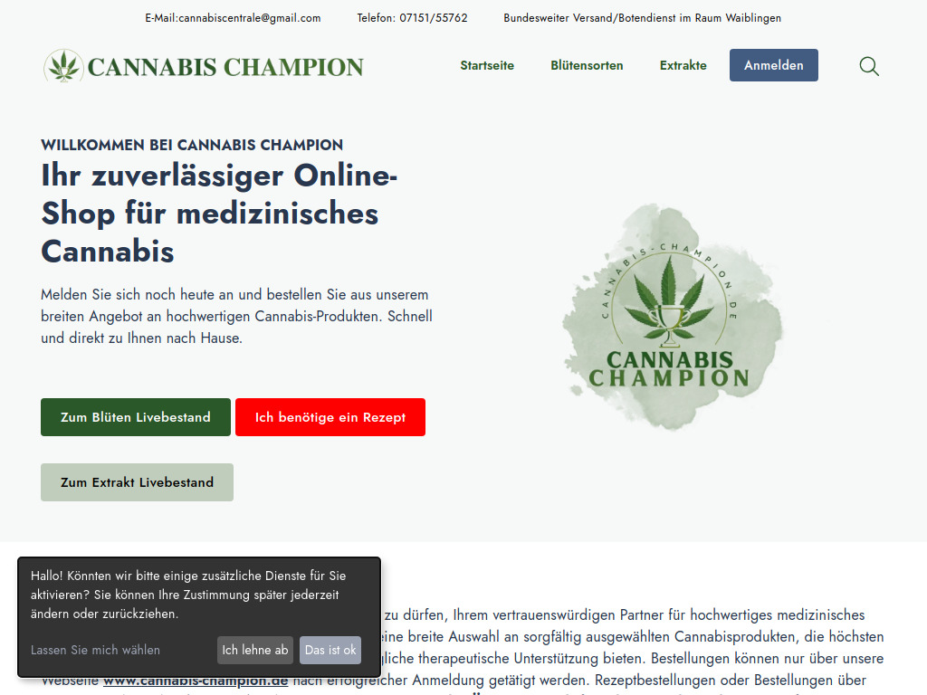 Website von Cannabis Champion Apotheke Home in Waiblingen