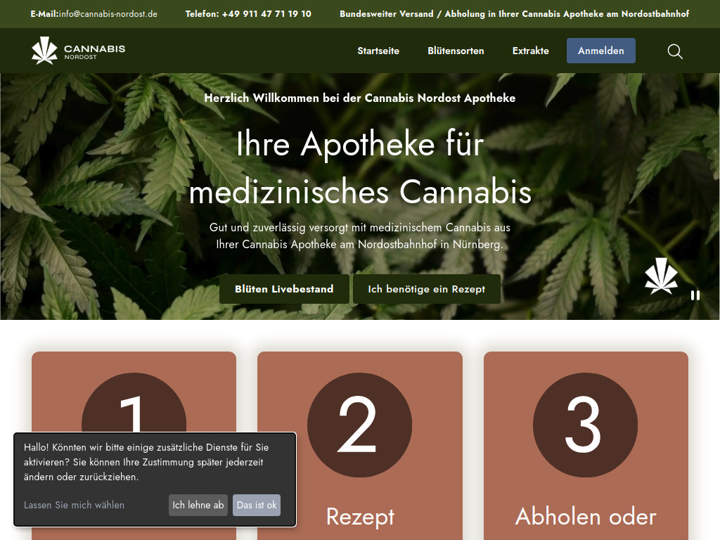 Website von Die Cannabis Apotheke am Nordostbahnhof in Nürnberg