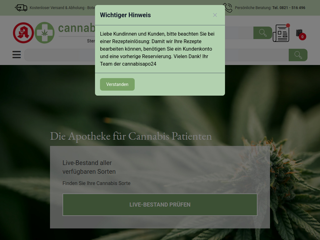 Website von cannabisapo24 in Augsburg