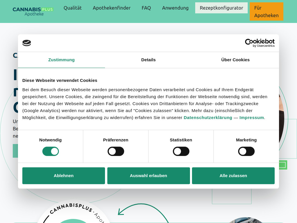 Website von Cannabisplus GmbH in Hürth