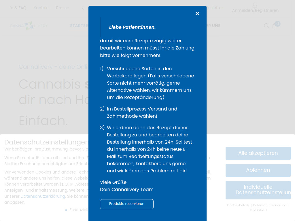 Website von Cannalivery in Niederkassel