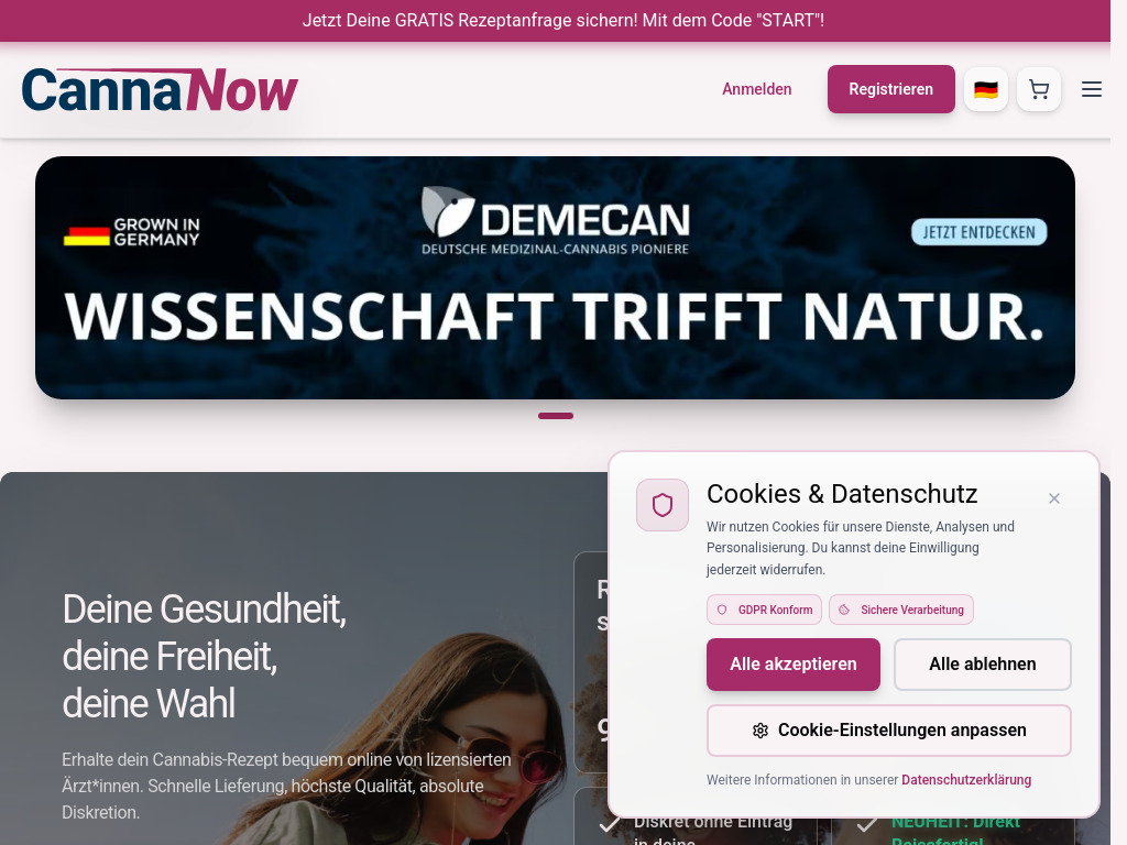 Website von CannaNow - Medizinisches Cannabis