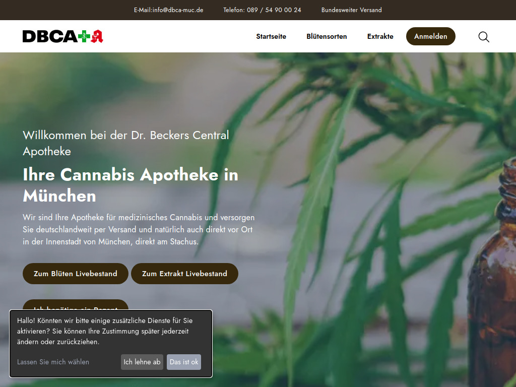 Website von Dr. Beckers Central Apotheke in München