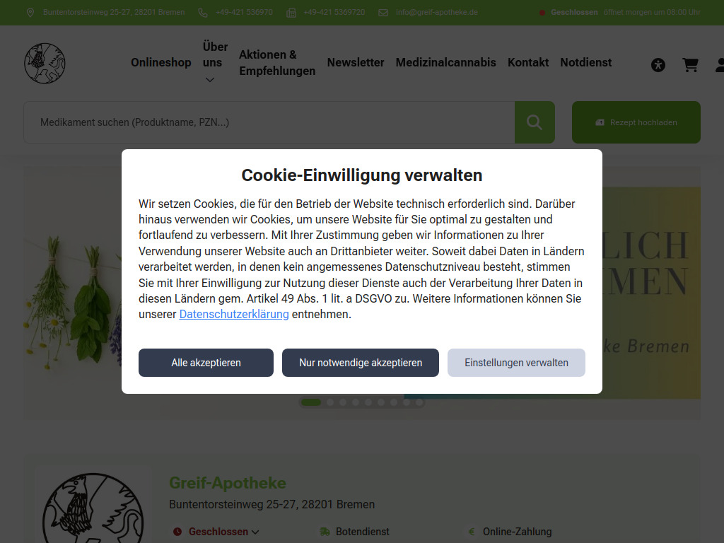 Website von Greif-Apotheke in Bremen