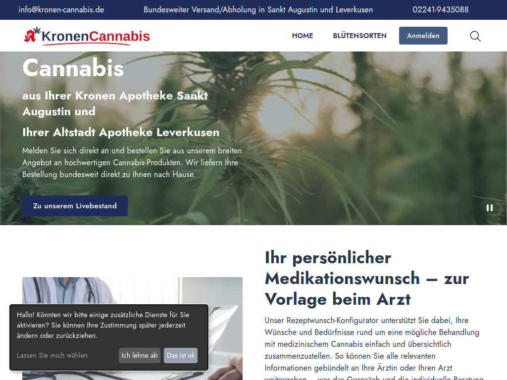 Website von Kronen Cannabis in Sankt Augustin
