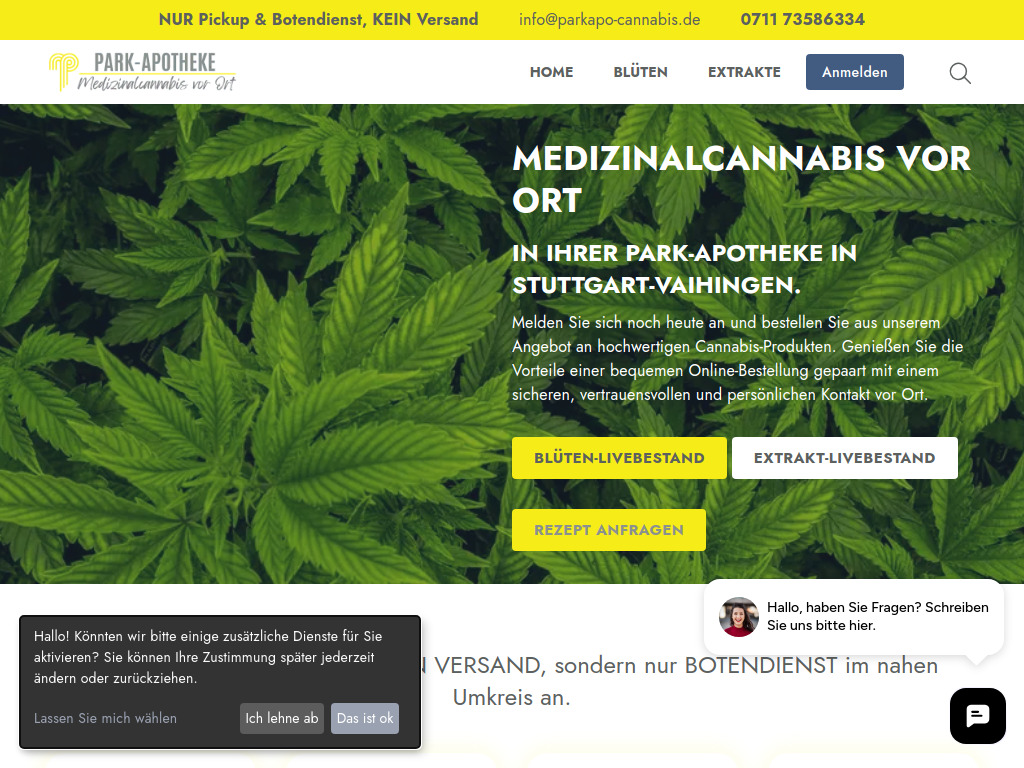 Website von Park-Apotheke in Stuttgart