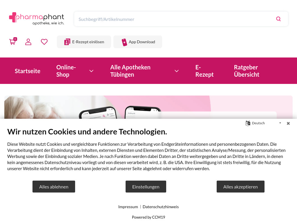Website von pharmaphant Apotheke am Hechinger Eck in Tübingen