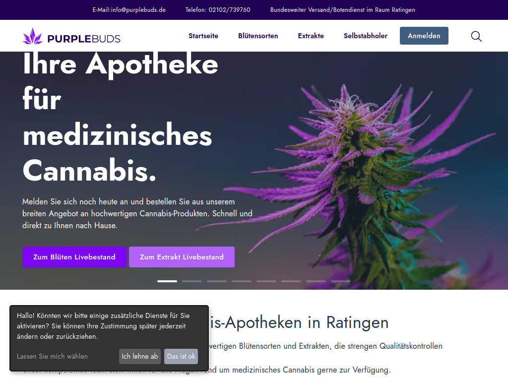 Website von Purple Buds Apotheke in Ratingen