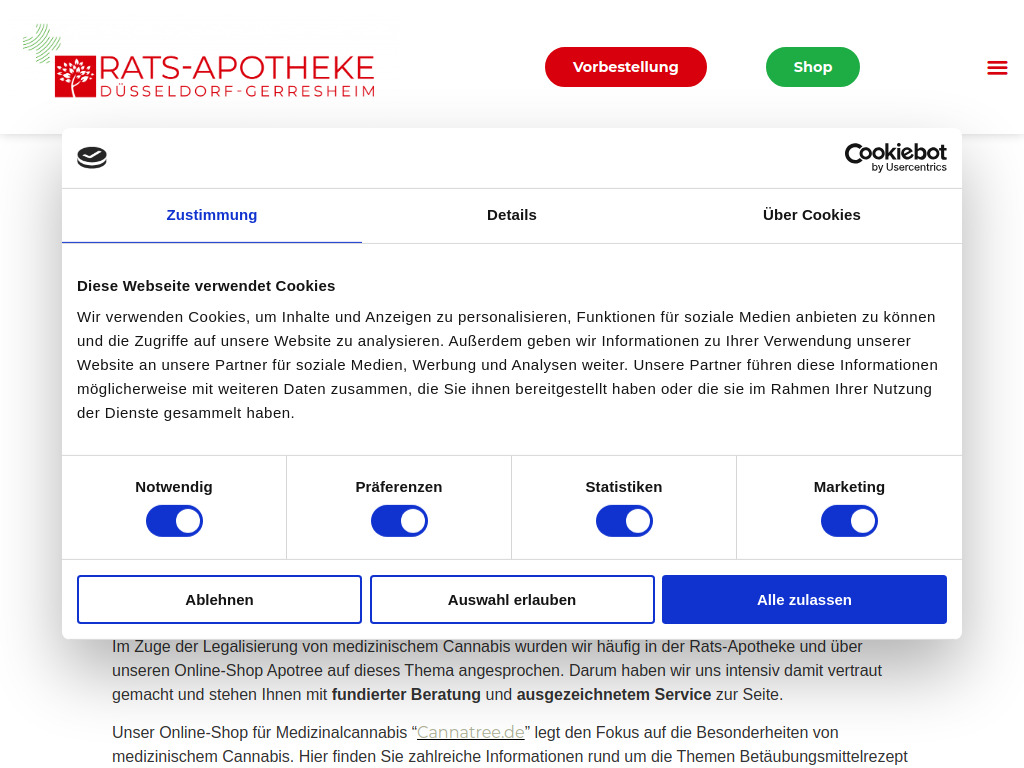 Website von Rats-Apotheke (Online-Shop: Cannatree) in Düsseldorf-Gerresheim
