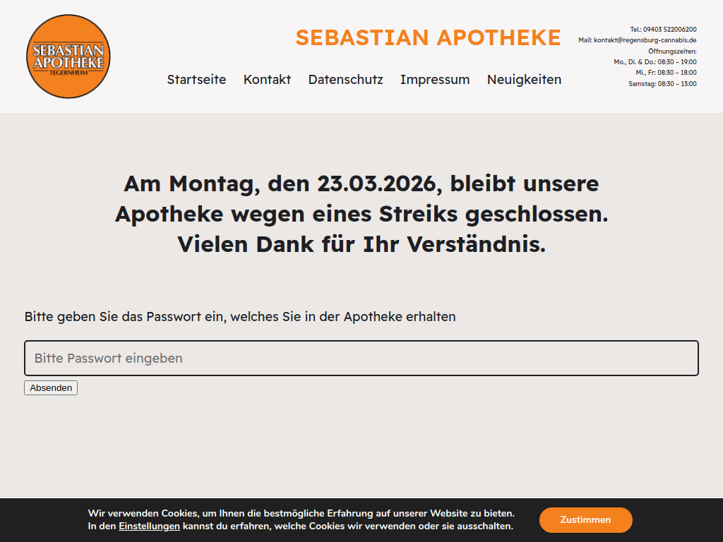 Website von Sebastian Apotheke in Tegernheim