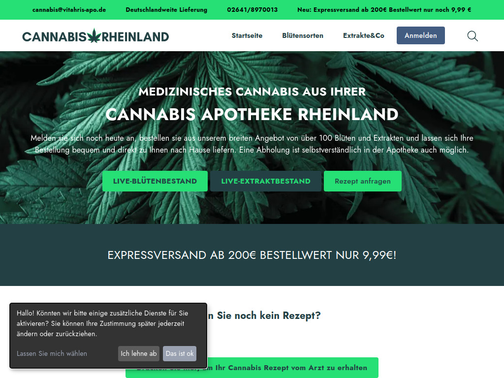 Website von Cannabis Apotheke Rheinland
